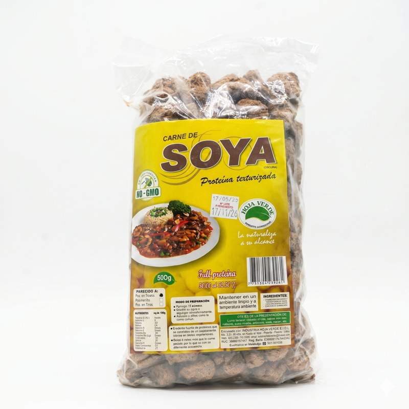CARNE DE SOYA OSCURA TROZO RES 500 GR